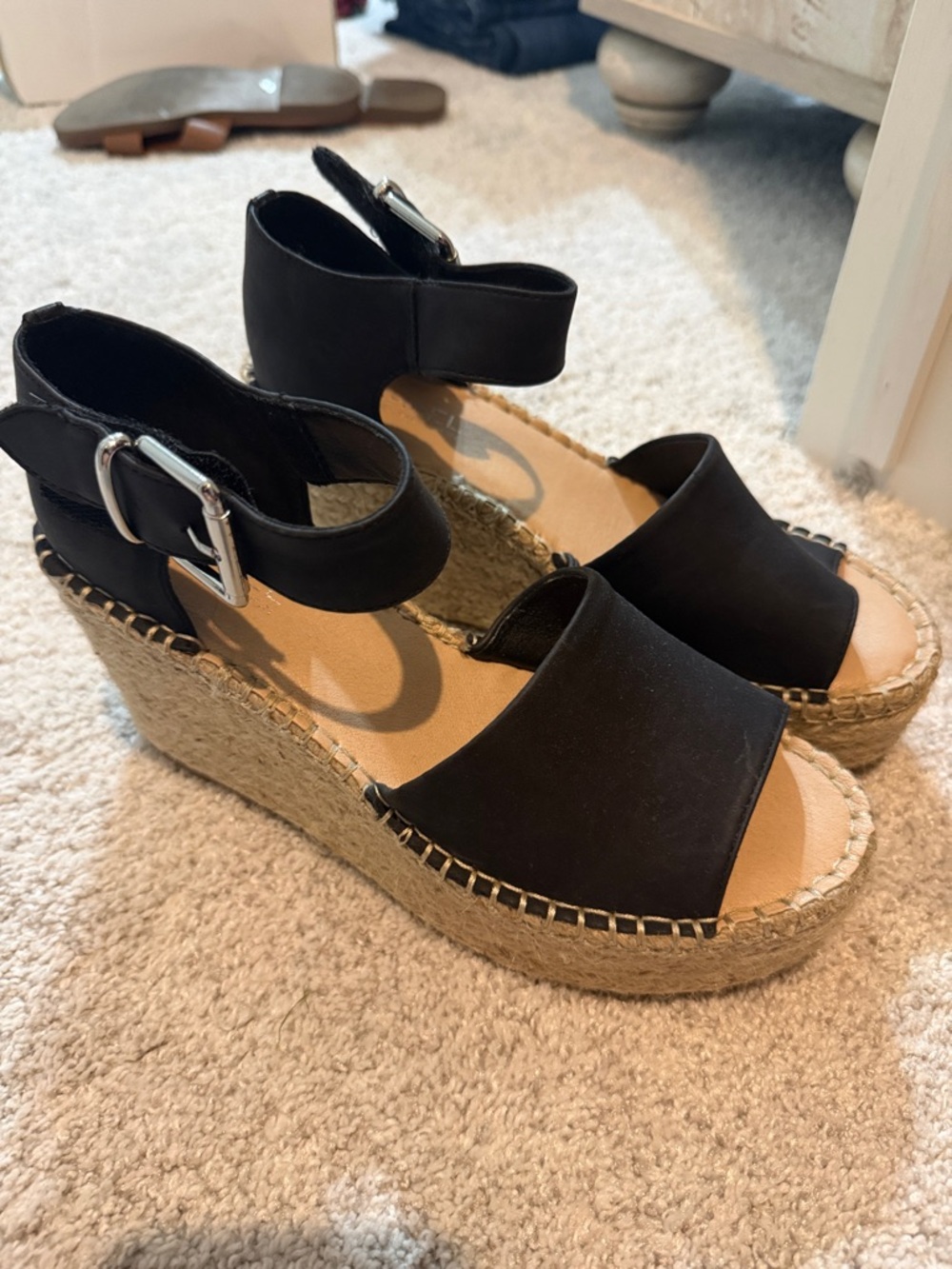 Michael Shannon Black Espadrille Wedge Sandals